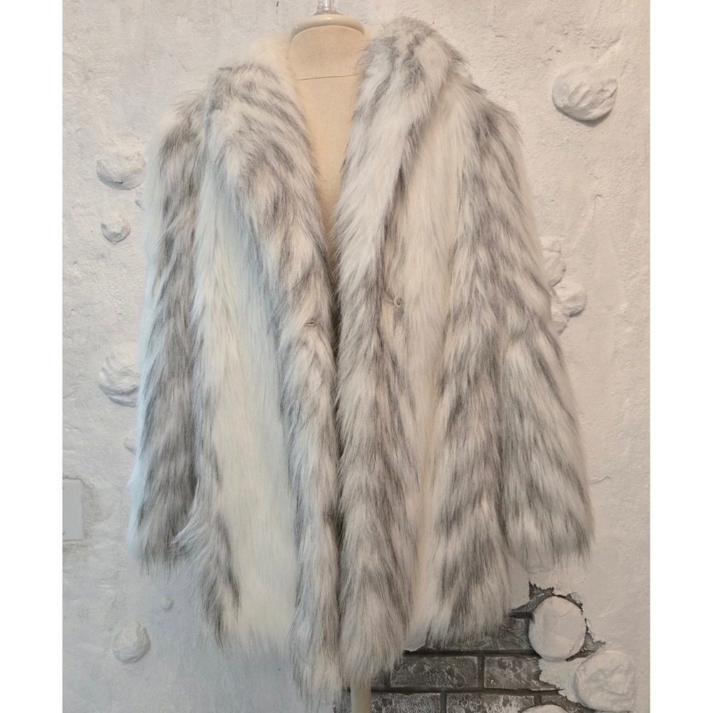 Avec Tu Mob Wife White Grey Faux Fur Winter Coat Snow Leopard Print Size 13
